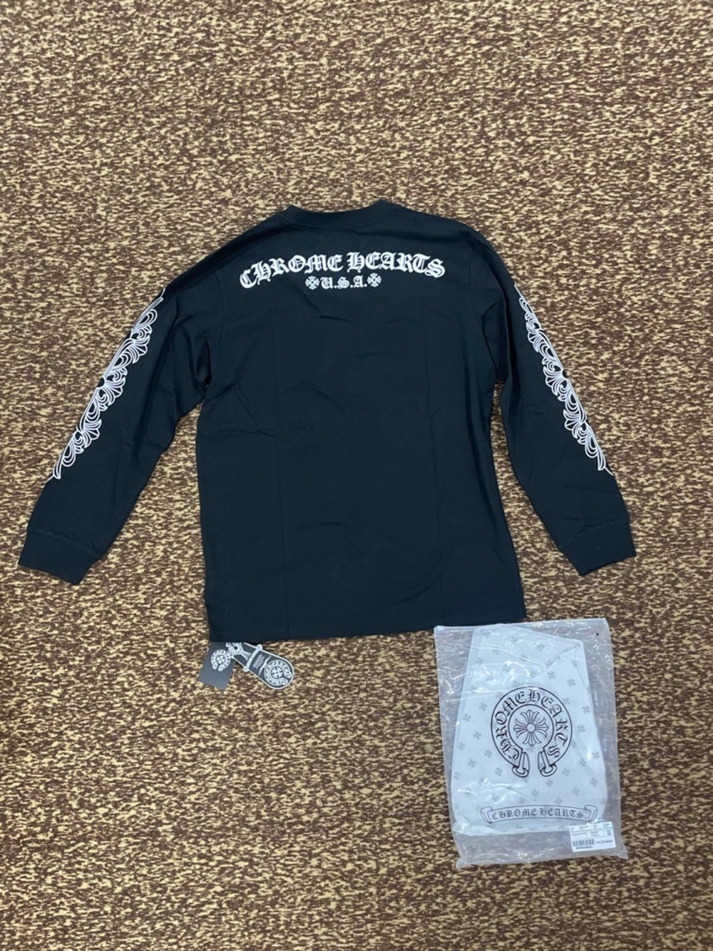 Chrome Hearts Black Long Sleeve Tee with White Sleeve Graphics - Picture 4 of 5